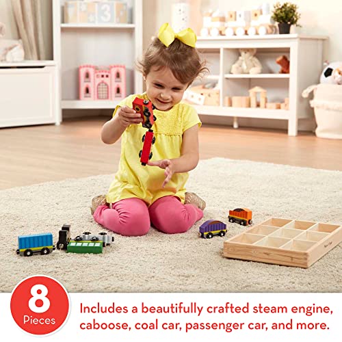 Wooden Train Cars (8 Pcs) – Magnetic Train Wooden Train Toys Train Sets For Toddlers And Kids Ages 3+ - Interactive Railway Play Set