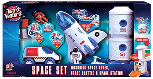 Pace Playset – Toy Space Shuttle Space Station & Space Rover With Lights And Sound & 2 Astronaut Figurine Toys For Boys And Girls - Space-Themed Activity Set