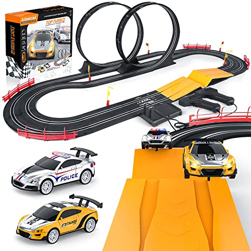 Electric High-Speed Slot Car Race Car Track Sets With 2 1:43 Scale Slot Cars And 2 Hand Controllers With Headlights And Dual Racing Toys Gifts For 6 7 8 9 10 11 12 Boys Girl - Creative Track-Building Edition