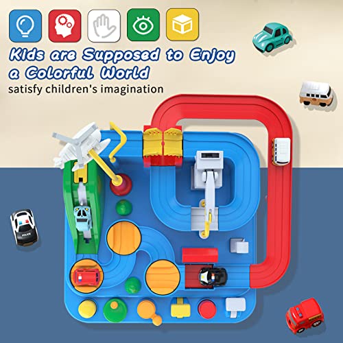 Preschool Educational Car Toys Gifts Puzzle Car Race Tracks Race Track Toys For Boy Car Adventure Toy For 3 4 5 6 7 8 Years Old Kids (Blue Helicopter Car) - Creative Track-Building Edition