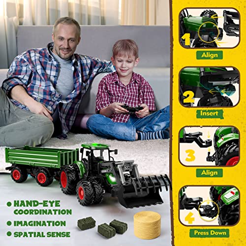 Top 10 Remote Control Tractor Toy Kids RC Tractor Set & Truck And Trailer Front Loader – Metal Car Head/8 Wheel/ Light Toddlers Farm Vehicle Toys For 2 3 4 5 6 7 8 9 Year Old Boys Christmas Birthday Gif - Hands-On Tractor Play Collection