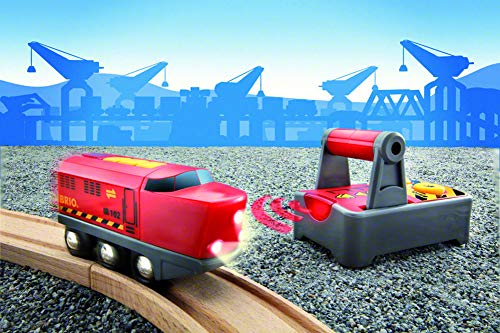 RIO World 33213 – RC Train – 2 Piece Wooden Toy Train Set For Kids Age 3 And Up - Interactive Railway Play Set