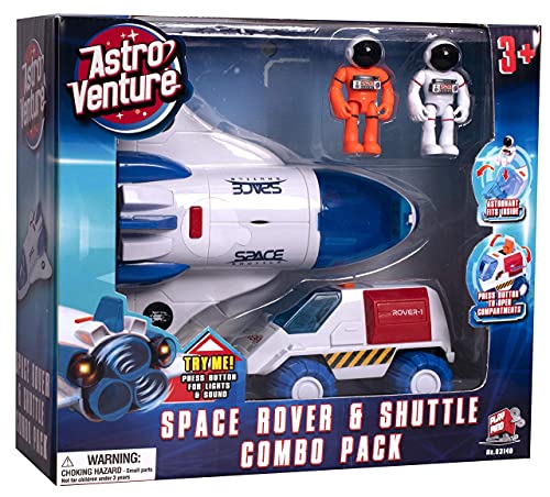 Stro Venture Space Playset – Toy Space Shuttle & Space Rover With Lights And Sound & 2 Astronaut Figurine Gift Toys For Boys And Girls - Space-Themed Activity Set