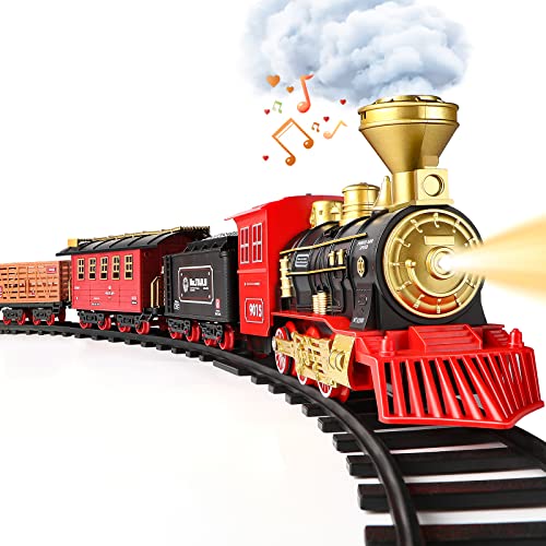 Cheap Train Set – Train Toy For Boys Girls W/ Smokes Lights & Sound Railway Kits W/ Steam Locomotive Engine Cargo Cars & Tracks Christmas Gifts For 3 4 5 6 7 8+ Year Old Kids Red - Interactive Railway Play Set