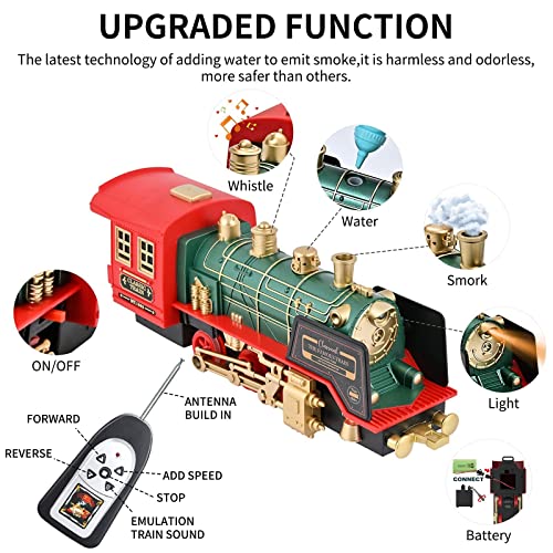 Train Set – Rechargeable Battery And Remote – Around The Christmas Tree With Water Steam Music & Lights – Electric Train Toy Gift Toys For Age 3 4 5 6 7 8+ Kids Toddlers 2022 Remote Control Train Se - Interactive Railway Play Set