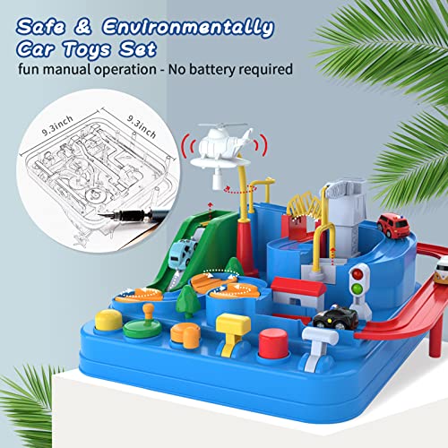 Preschool Educational Car Toys Gifts Puzzle Car Race Tracks Race Track Toys For Boy Car Adventure Toy For 3 4 5 6 7 8 Years Old Kids (Blue Helicopter Car) - Creative Track-Building Edition