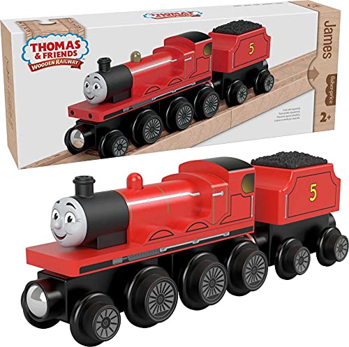 Cheap Wooden Railway James Engine And Coal Car Push-Along Train Made From Sustainably Sourced Wood For Kids 2 Years And Up - Interactive Railway Play Set