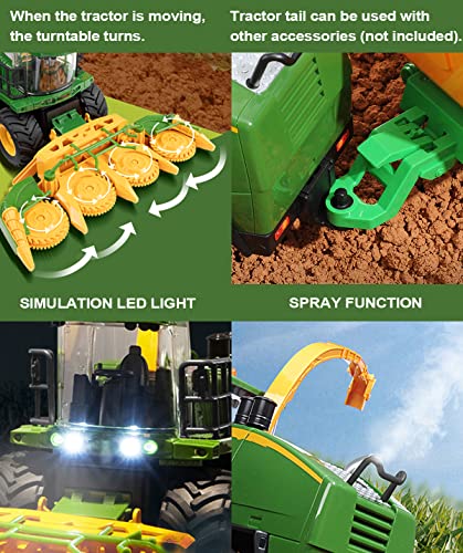 Remote Control Trucks Tractor Toy For Kids – 1:24 Rc Silage Harvester With Smoke Construction Vehicle Farm Tractors With Lights & Sounds Christmas Birthday Presents For Boys & Girls 3-8 Years Old - Hands-On Tractor Play Collection