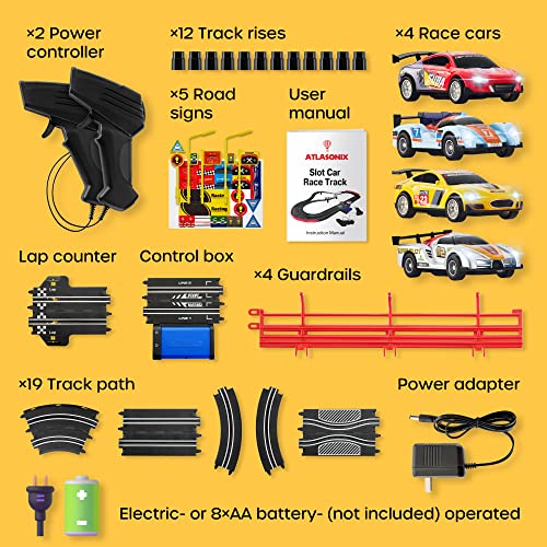 Slot Car Race Track Sets – Battery Or Electric Race Car Track With 4 Cars Dual Electric Race Track W/ 2 Remotes Lap Counter & Lights For Girls & Boys Age 8-12 - Creative Track-Building Edition