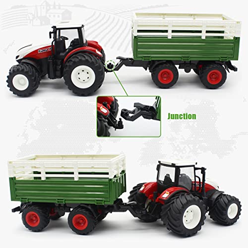 RC Tractor Remote Control Farm Truck With Trailer 1/24 Scale 2.4Ghz Electronic Tractor Farm Vehicle Toy With Light For Kids Age 5 6 7 8 9 And Up Years Old - Hands-On Tractor Play Collection