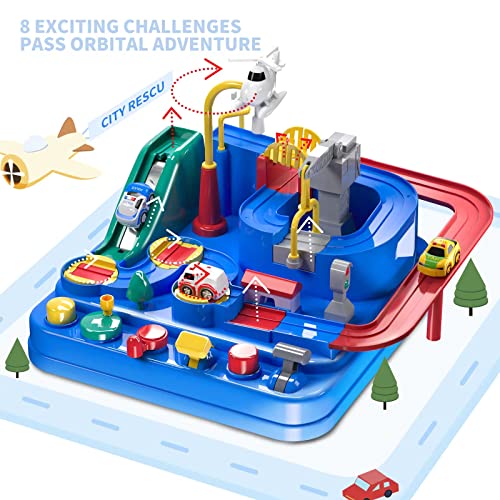 Kids Race Track Toys For Boy Car Adventure Toy For 3 4 5 6 7 Years Old Boys Girls Puzzle Rail Car City Rescue Playsets Magnet Toys W/ 3 Mini Cars Preschool Educational Car Games Gift Toys - Creative Track-Building Edition
