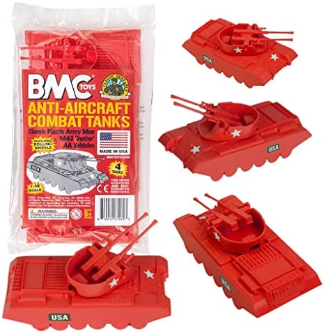 Promo Lassic Payton Anti-Aircraft Tanks – 4pc Tan Green Plastic Army Men Vehicle - Interactive Railway Play Set