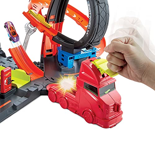 Cheap Toxic Gorilla Slam Gas Station & Tire Repair Shop Playset With Adjustable Launcher Lights & Sounds & 1 1:64 Scale Car Connects To Other Track Sets Gift For Kids 5 Years Old & Up - Creative Track-Building Edition