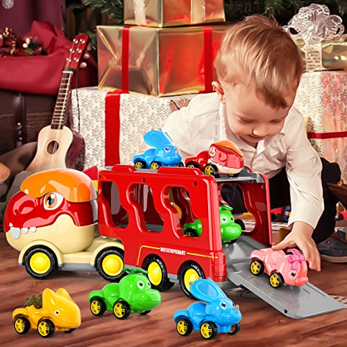 New Dinosaur Truck Toys For Kids 3-5 Years Cars Toys For Toddler 1-3 6 In 1 Jurassic Dinosaurs Trucks Toys Semi Truck Toy Car For Boys And Girls Age 2-3 well-suited Gift For Baby & Toddler Toys - Creative Track-Building Edition