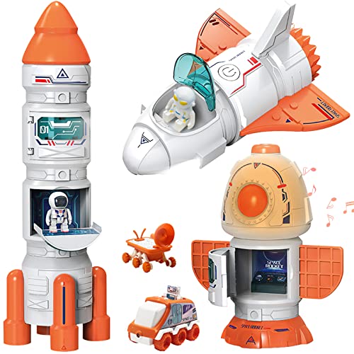 Space Toy For Kids Rocket Ship Toys With Space Shuttle Astronaut Figures Space Rover Spaces Station 5 In 1 Spaceship Toy For Boys 3-8 Aerospace Model Space Figure Toys With Sound & Ligh - Space-Themed Activity Set