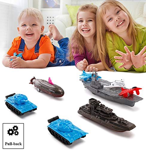 Aircraft Carrier Pullback Mini Military Toy Playset With Fighter Jets Stealth Bomber Tank Warship Submarine (8 Pieces) - Naval-Themed Activity Set