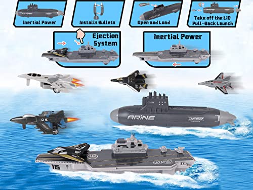 Aircraft Carrier Military Naval Ship Toy Play Set With Small Scale Model Planes Fighter Jets Battleship And Supply Ship For Kids Boy Girl Age 5+ Party Favors Gifts Naval Ship-02 - Naval-Themed Activity Set