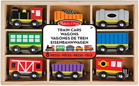 Wooden Train Cars (8 Pcs) – Magnetic Train Wooden Train Toys Train Sets For Toddlers And Kids Ages 3+ - Interactive Railway Play Set