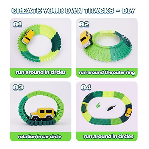 Dinosaur Toys For Kids 3-5 245 Pcs Dino Race Car Track Create A Dinosaur World Road Race With Flexible Train Track Playset 2 Electric Dinosaur Race Cars Toy,well-suited Gift For 3 4 5 Years Old Boys Girls Pink - Creative Track-Building Edition