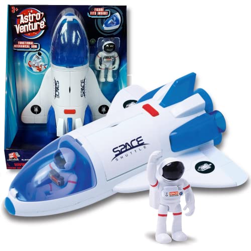 Stro Venture Space Shuttle Toy – Plastic Spaceship For Kids With Lights And Sound – Astronaut Figure Openable Cockpit And Compartment Extended Arm – Fun Space Gift Toys For Any Mission & Adventure - Space-Themed Activity Set