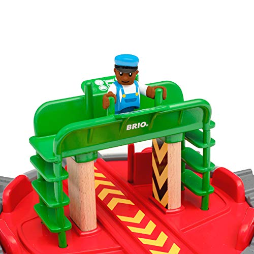 Promo World 33476 – Turntable & Figure – 2 Piece Wooden Toy Train Accessory For Kids Ages 3 And Up - Interactive Railway Play Set