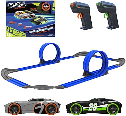 Mote Control Cordless Glow In The Dark High-Speed Super Loop Speedway Track Set With Two Cars For Dual Racing Glow Blue Blue Glow - Creative Track-Building Edition
