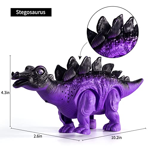 New 3 Pack Electric Walking Dinosaur Toys For Toddlers 2-4 3-5 Years With Roar Sounds And Lights Up Realistic Robot T-Rex Brachiosaurus Stegosaurus Dinosaur Figures For Kids - Creative Track-Building Edition