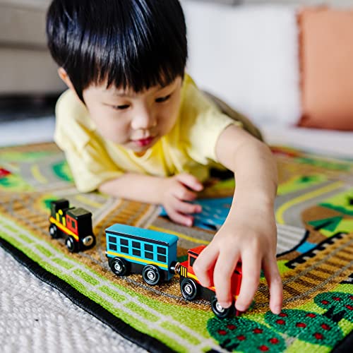 Wooden Train Cars (8 Pcs) – Magnetic Train Wooden Train Toys Train Sets For Toddlers And Kids Ages 3+ - Interactive Railway Play Set