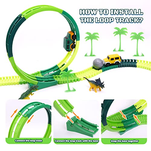 Dinosaur Toys For Kids 3-5 245 Pcs Dino Race Car Track Create A Dinosaur World Road Race With Flexible Train Track Playset 2 Electric Dinosaur Race Cars Toy,well-suited Gift For 3 4 5 Years Old Boys Girls Pink - Creative Track-Building Edition