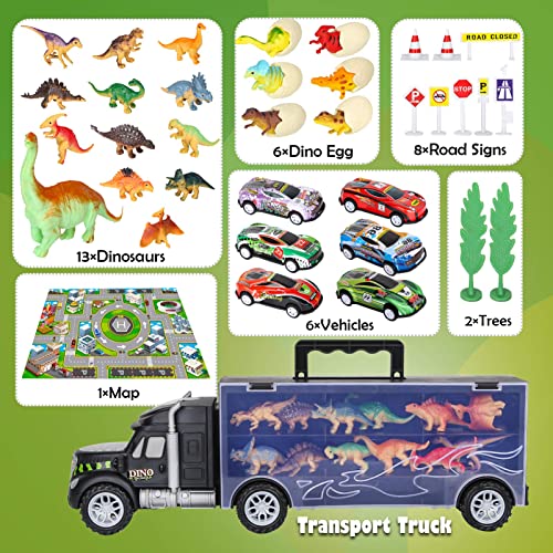 Dinosaur Toys For Kids 3-5 Dinosaur Truck Carrier Transport Truck Dinosaurs Toys For Boys And Girls 3 4 5 6 Years Old With Dino Eggs 23 Pcs Kids Toys Dinosaur - Creative Track-Building Edition