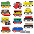 New Toys 12 (20 Pcs) Wooden Train Cars For Kids + Dual-use Wooden Box Cover/Tunnel Wooden Train Set Trains Toy Compatible With Thomas Wooden Railway Brio - Interactive Railway Play Set