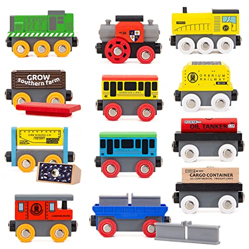 New Toys 12 (20 Pcs) Wooden Train Cars For Kids + Dual-use Wooden Box Cover/Tunnel Wooden Train Set Trains Toy Compatible With Thomas Wooden Railway Brio - Interactive Railway Play Set