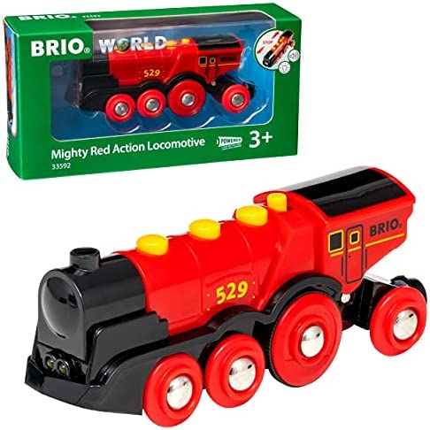RIO World 33592 Mighty Red Action Locomotive Battery Operated Toy Train With Light And Sound Effects For Kids Age 3 And Up - Interactive Railway Play Set