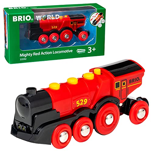 RIO World 33592 Mighty Red Action Locomotive Battery Operated Toy Train With Light And Sound Effects For Kids Age 3 And Up - Interactive Railway Play Set