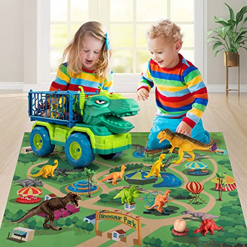 Budget Dinosaur Truck Toys For Kids 3-5 Years Tyrannosaurus Transport Car Carrier Truck With 8 Dino Figures Activity Play Mat Dinosaur Eggs Capture Jurassic Dinosaur Play Set For Boys And Girls - Creative Track-Building Edition
