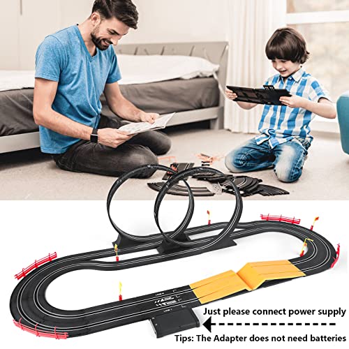 Electric High-Speed Slot Car Race Car Track Sets With 2 1:43 Scale Slot Cars And 2 Hand Controllers With Headlights And Dual Racing Toys Gifts For 6 7 8 9 10 11 12 Boys Girl - Creative Track-Building Edition