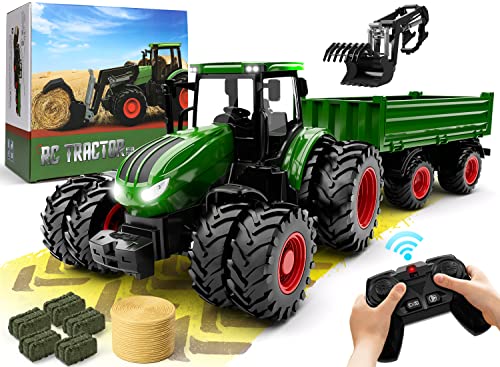 Top 10 Remote Control Tractor Toy Kids RC Tractor Set & Truck And Trailer Front Loader – Metal Car Head/8 Wheel/ Light Toddlers Farm Vehicle Toys For 2 3 4 5 6 7 8 9 Year Old Boys Christmas Birthday Gif - Hands-On Tractor Play Collection