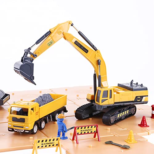 Promo Construction Site Vehicles Toy Set Kids Engineering Playset Tractor Digger Crane Dump Trucks Excavator Cement Steamroller Birthday Gift For 3 4 5 Year Old Toddlers Boys Child - Hands-On Tractor Play Collection