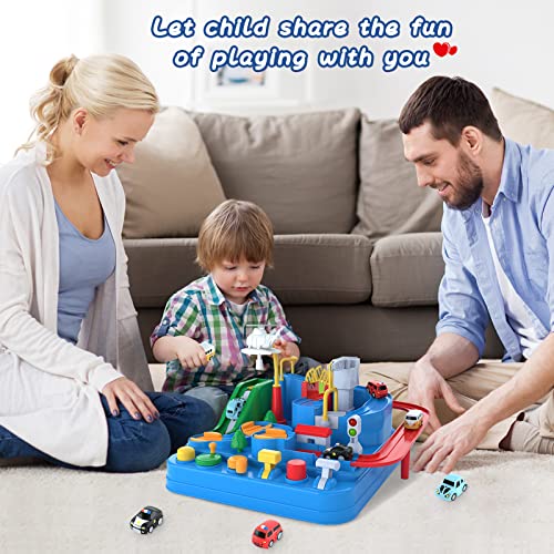 Preschool Educational Car Toys Gifts Puzzle Car Race Tracks Race Track Toys For Boy Car Adventure Toy For 3 4 5 6 7 8 Years Old Kids (Blue Helicopter Car) - Creative Track-Building Edition