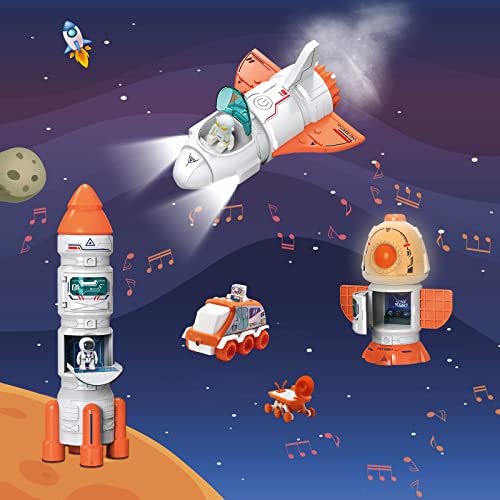 Space Toy For Kids Rocket Ship Toys With Space Shuttle Astronaut Figures Space Rover Spaces Station 5 In 1 Spaceship Toy For Boys 3-8 Aerospace Model Space Figure Toys With Sound & Ligh - Space-Themed Activity Set