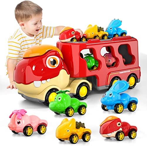 New Dinosaur Truck Toys For Kids 3-5 Years Cars Toys For Toddler 1-3 6 In 1 Jurassic Dinosaurs Trucks Toys Semi Truck Toy Car For Boys And Girls Age 2-3 well-suited Gift For Baby & Toddler Toys - Creative Track-Building Edition