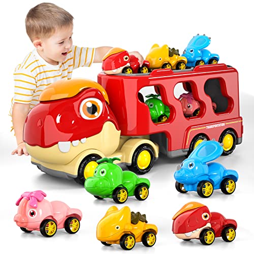 New Dinosaur Truck Toys For Kids 3-5 Years Cars Toys For Toddler 1-3 6 In 1 Jurassic Dinosaurs Trucks Toys Semi Truck Toy Car For Boys And Girls Age 2-3 well-suited Gift For Baby & Toddler Toys - Creative Track-Building Edition