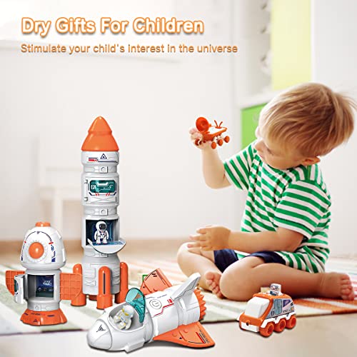 Space Toy For Kids Rocket Ship Toys With Space Shuttle Astronaut Figures Space Rover Spaces Station 5 In 1 Spaceship Toy For Boys 3-8 Aerospace Model Space Figure Toys With Sound & Ligh - Space-Themed Activity Set