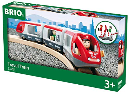RIO World 33505 – Travel Train – 5 Piece Wooden Toy Train Set For Kids Age 3 And Up - Interactive Railway Play Set