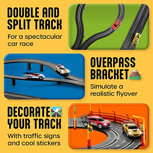 Slot Car Race Track Sets – Battery Or Electric Race Car Track With 4 Cars Dual Electric Race Track W/ 2 Remotes Lap Counter & Lights For Girls & Boys Age 8-12 - Creative Track-Building Edition
