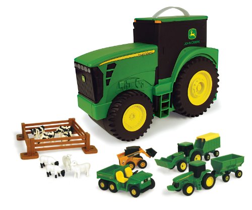 New TOMY John Deere Durable Vehicle Toy Set For Kids With Tractor Shaped Portable Carry Cas - Hands-On Tractor Play Collection