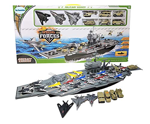 Deals 33 Inch Aircraft Carrier With Soldiers Jets Military Vehicles (18 Fighter Jets) - Hands-On Tractor Play Collection