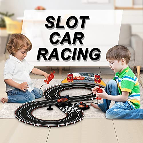Electric Racing Tracks Loop Circuit Track Set Lightning McQueen Toys And Storm Battery-Powered Including 2 Slot Cars 1:43 Scale With Dual Racing And 2 Controllers - Creative Track-Building Edition