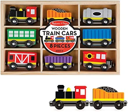 Wooden Train Cars (8 Pcs) – Magnetic Train Wooden Train Toys Train Sets For Toddlers And Kids Ages 3+ - Interactive Railway Play Set