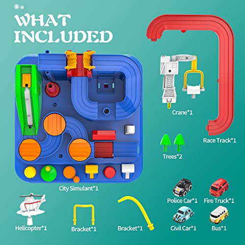 Toddler Toys For 3 4 5 Years Old Boys Girls Car Adventure Toys City Rescue With 4 Mini Cars,Race Tracks Car Toys For Boys Age 3-5 Birthday Gifts For 3-5 Year Old Boys Girls 10.2×10.2×7.2in - Creative Track-Building Edition